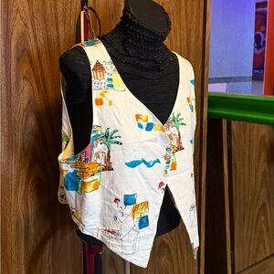 NWT Vintage late 80s early 90s art hand painted style cropped vest resort style